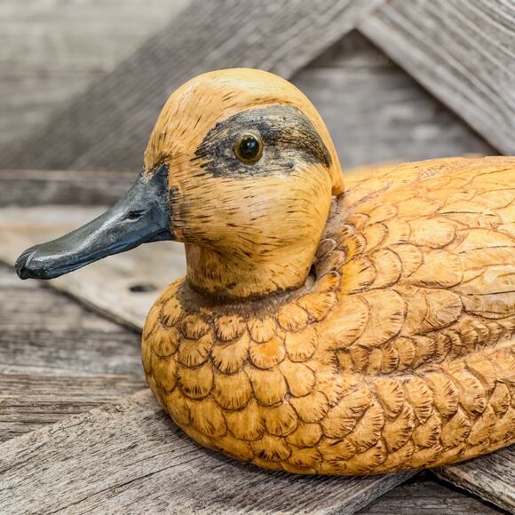 1985 Vintage Hand Carved Folk Art Detailed Wooden Widgeon Duck Decor-11.5”H - Picture 2 of 7